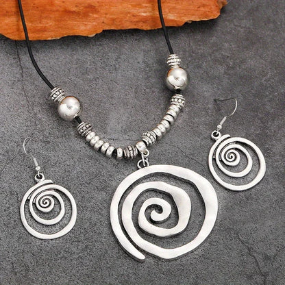 1 Pair of Earrings + 1 Necklace Boho Style Jewelry Set Retro Spiral Design  Party Accessories Tribal Jewelry