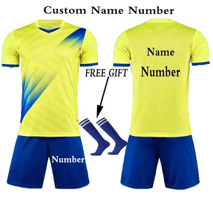 Boys Football Jersey tracksuit Child Soccer Sports Uniforms Kids Play Ball Sportswear Kits vest children's football suit Socks 1