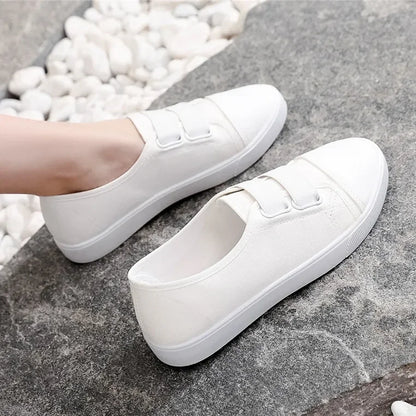 Lady Classic Round Toe White Canvas Shoes for Student School Women Cool Black Comfort Street Lace Up Shoes Zapatos De Mujer F921