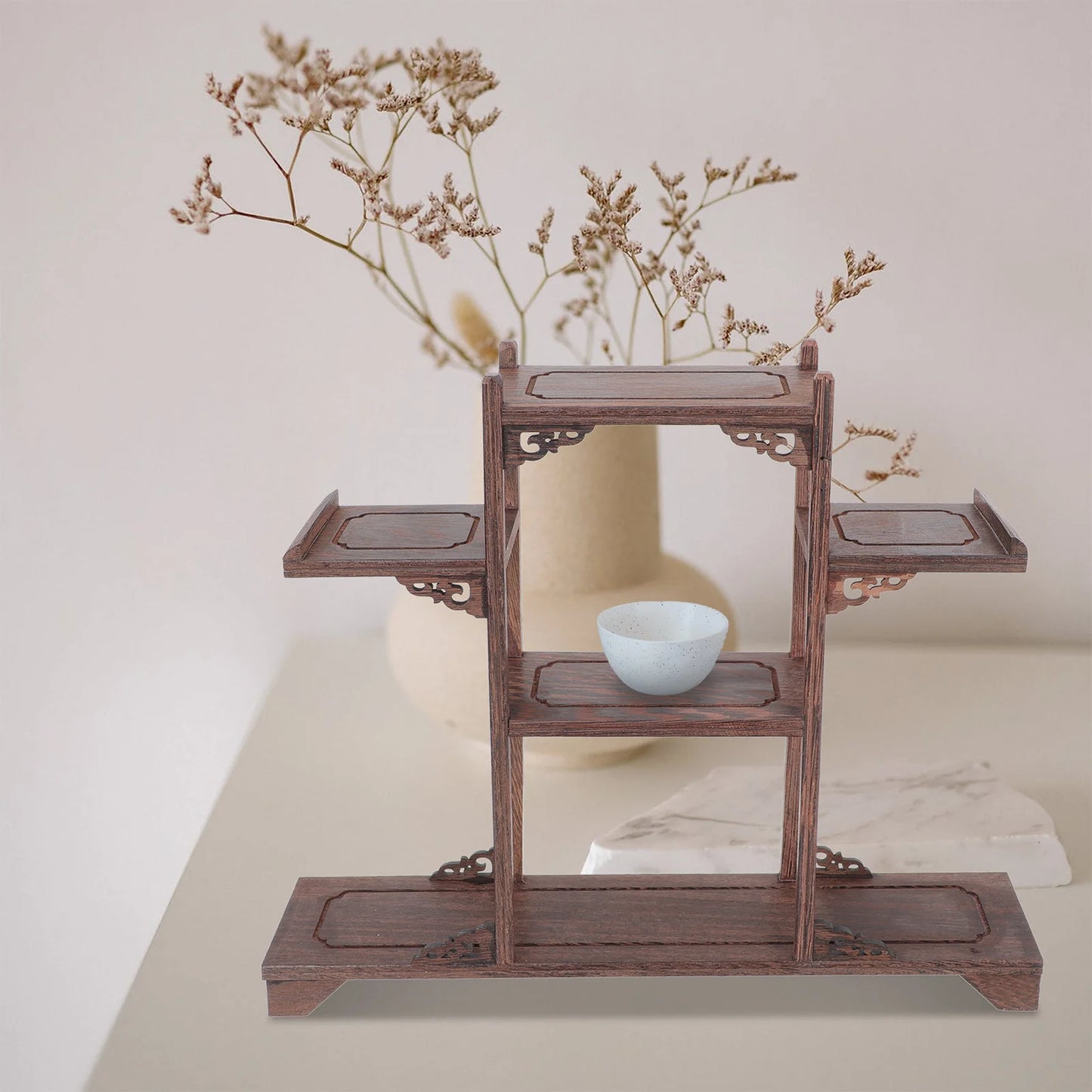 Shelf Wenwan Retro Decor Tabletop Decor Curio Cabinets Wooden Desktop Pot Flower Cabinet Rosewood Retro Planter Ornament