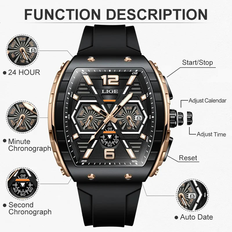 Relogio Masculino LIGE Men Watch Luxury Waterproof Quartz Wristwatch Raise Wrist Luminous Date Sports Silicone Clock Man Watches