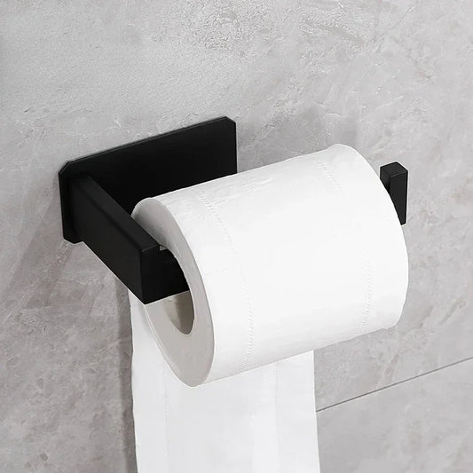 Stainless Steel Toilet Roll Holder Self Adhesive in Bathroom Tissue Paper Holder Black Finish Easy Installation no Screw