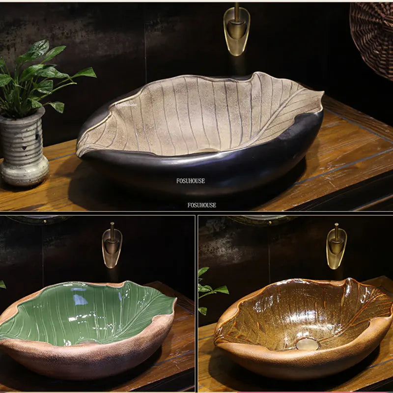 Creative leaf shape Bathroom Sinks Countertop Basin modern Ceramic Washbasin Personality Basin Balcony Bathroom Wash basins Z