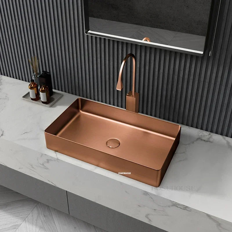 Minimalist  Bathroom Sinks Stainless Steel Wash basins Luxury Advanced Bathroom fixtures Golden Above Counter Basin z