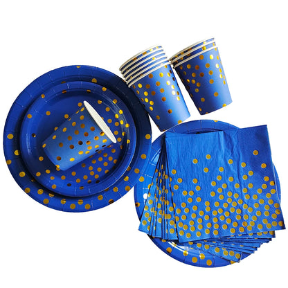 Blue Disposable Tableware Set Navy Blue Paper Plate Cups Tablecloth Straws Wedding Birthday Baby Shower Party Decorations