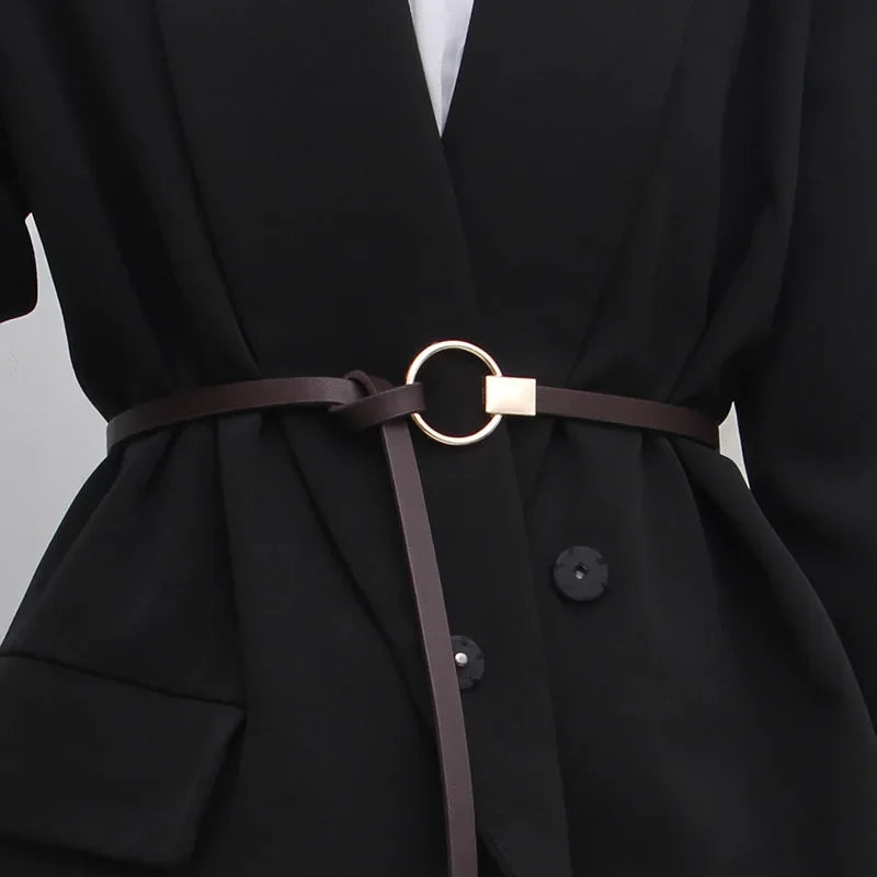 Thin Knotted Belts for Women Belt Lady Waistband Soft PU Leather Wild Waist Belt Black Coffee Straps Long Dress Coat Accessories