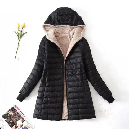 Plush Lining Women Parkas Autumn Winter Women Cotton Jacket Padded Casual Slim Coat Emboridery Hooded Parkas Women Jacket Coat