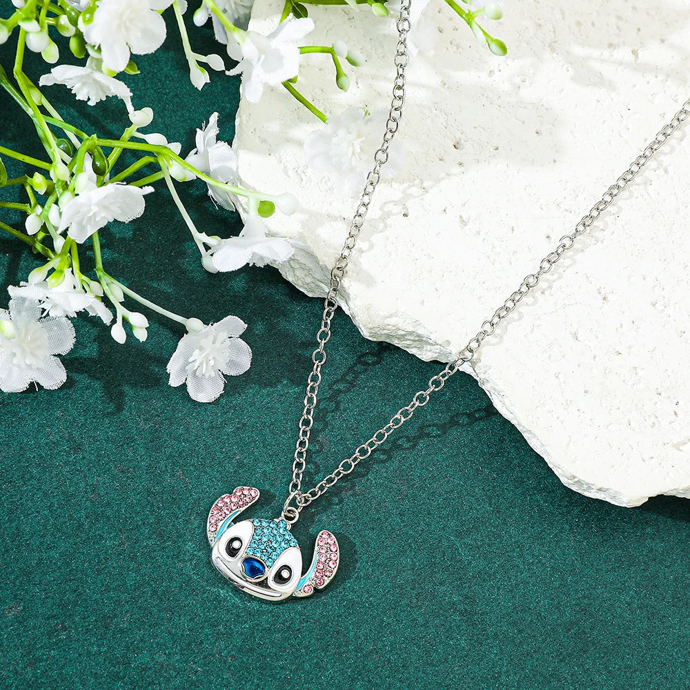 Disney-Stitch Cartoon Necklace, Cute Jewelry, Personality Pendant, Sweater Chain, Filled Rhinestones, Gift