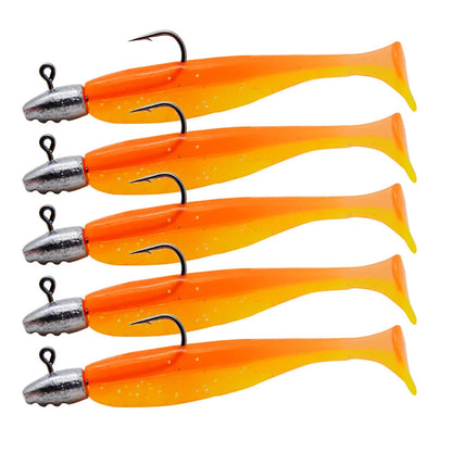 5Pcs/Lot T-tail Soft Fishing Bait Matched With Jig Head Hooks Artificial Wobblers Swimbait Fishing Tackles For Bass Pike Pesca