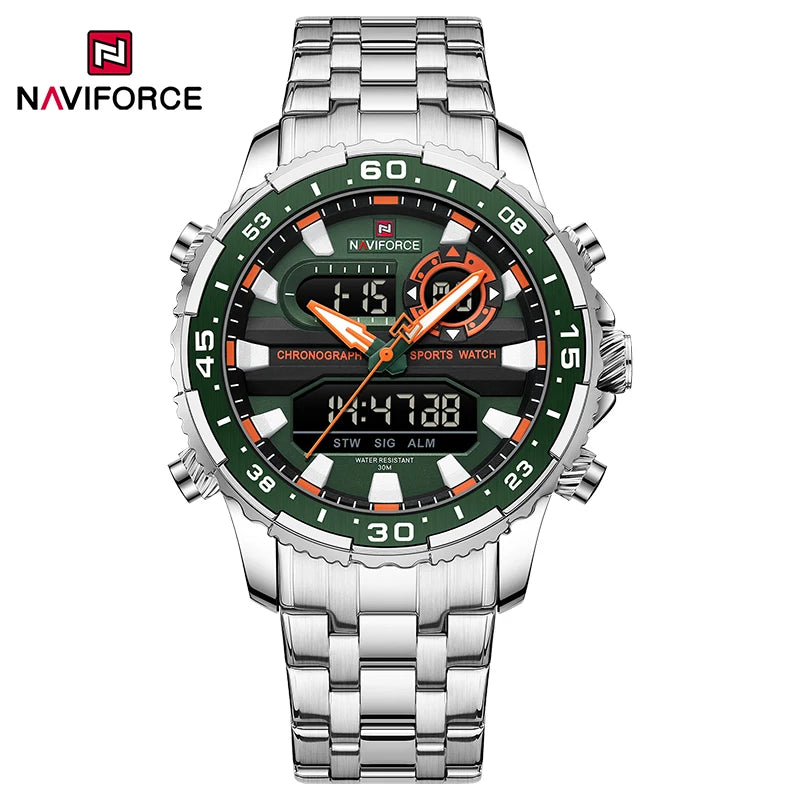 Original Brand NAVIFORCE Quartz Watch For Men  Sports Stainless Steel Strap Wrist Watches Waterproof Analog Digitals Clock 2024