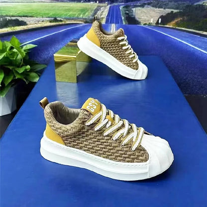 Designer Striped Patchwork Breathable Shoes Man Fashion Soft Lightweight Skateboard Sneakers Retro Camel Summer Shoes Trend 2024