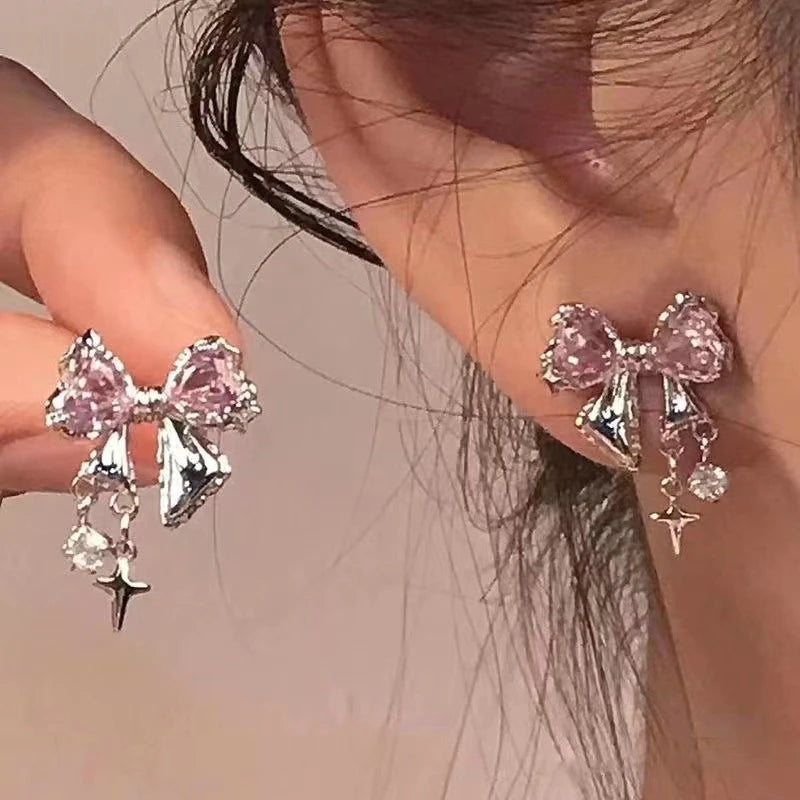 Korean Fashion Shiny Zircon Four Claws Stud Earrings for Women Dainty Ear Studs Girls Birthday Party Wedding New Fashion Jewelry