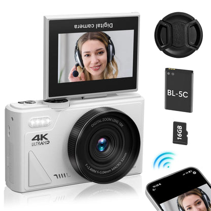 4K Digital Camera for Photography and 18X Digital Zoom Camera 64MP Compact Vlogging You Tube Camera 3'' Flip Screen  with Flash