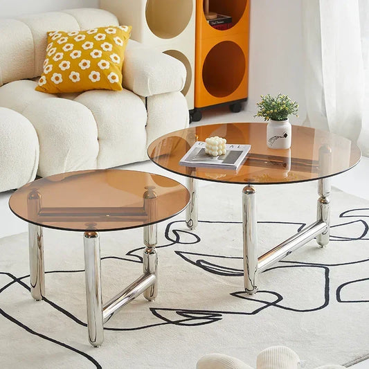 Tempered Glass Circular Coffee Table,Anti Slip Transparent Coffee Table in Stock, Home Living Room Small Tea Table Design