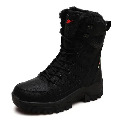 New High Top Men's Boots Waterproof Winter Boots Warm Plush Snow Boots Men Lace Up Casual Anti-Slip Ankle Boots Army Work Boots