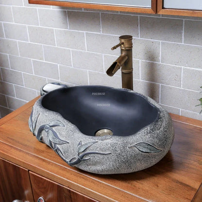 Chinese Imitation Stone Resin Bathroom Sinks Creative Household Bathroom Washing Basin Modern Countertop Basin Carving Basin L