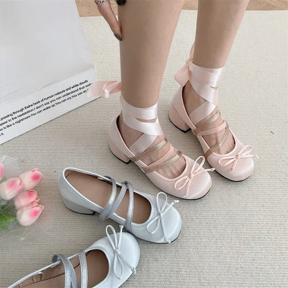 Women's Shoes 2023 Mary Jane Women's High Heels Fashion Party Pumps Women Elegant Butterfly-knot Shallow Shoes Ladies