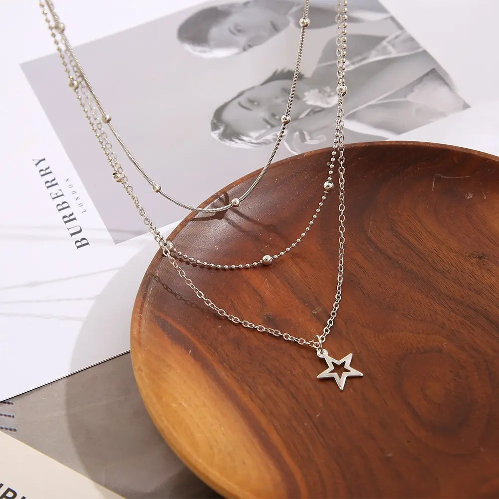 Necklace European And American Simple Temperament Lovely Atmosphere Star Moon Popular Lady Necklace Set For Women Multilayer