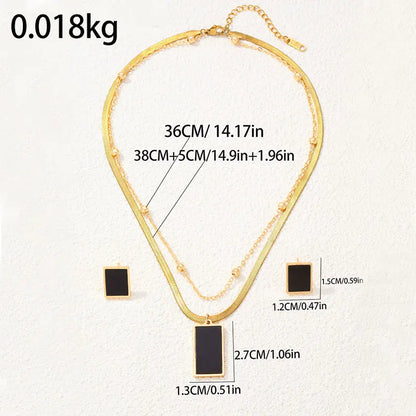 Luxury Stainless Steel Multi-layer Geometric Square Pendant Necklace Earrings for Women Girl Snake Bone Fat Chain Jewelry Set