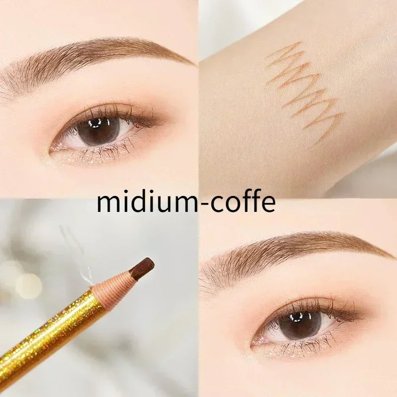 6 Colors Option Eyebrow Pencil Waterproof and Non-smudge Genuine Wood Hard Core Wholesale Wood Eyebrow Pencil Eyebrow Pen Golden