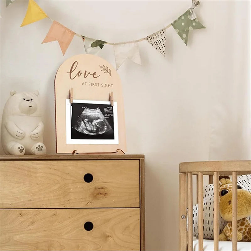 Wooden Fashion double-sided Logo Sided Ultrasonic Photo Frame Stand Firm Announcing Pregnancy Commemorating New Baby Countdown