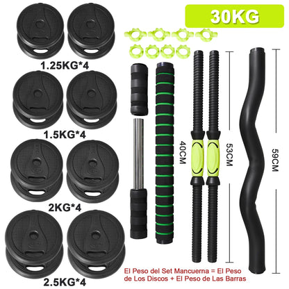 Men's Adjustable Dumbbell Set 4 in 1, 10KG,15KG,20KG,30KG, with KETTLEBELL, CURL and straight bar, ABDOMINAL wheel