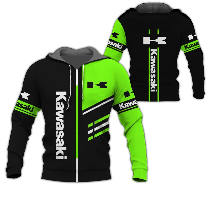 2024 spring and autumn 3D print Kawasaki Ninja Motorcycle Riding Off-Road Pullover Extreme Sports Adventure Unisex Hoodie