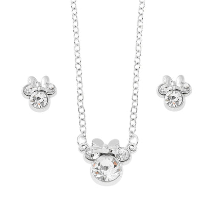 Disney Simple Shiny Zircon Minnie Pendant Necklaces Earrings for Women Girls Jewelry Set Collar Accessories Gift