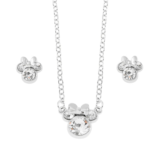 Disney Simple Shiny Zircon Minnie Pendant Necklaces Earrings for Women Girls Jewelry Set Collar Accessories Gift