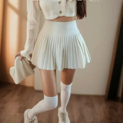 Summer High Waist Womens Sexy Mini Skirts Side Zipper Vintage Pleated Skirt Korean Student White Tennis Skirts Short Black