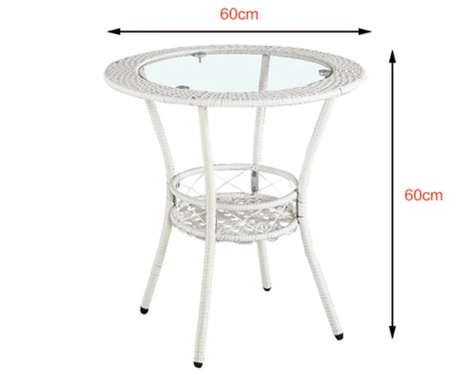 Balcony Small Coffee Tables Living Room Round Tables Rattan Woven Storage Small Tea Table Tempered Glass Leisure Round Table