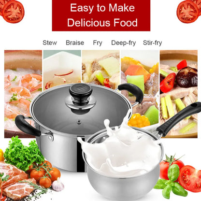 3PCS Stainless Steel Pot Frying Pans Set Pressure Cooker Braised Cooking Pot Soup Pot Kitchen Cookware