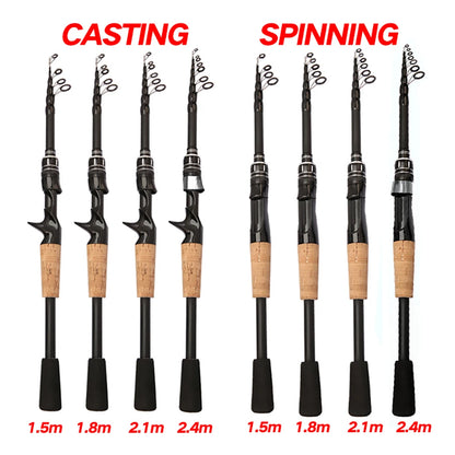 Telescopic Lure Rod 1.5M 1.8M 2.1M 2.4M Carbon Spinning Rod Baitcasting Fishing Pole 8g-25g Wooden Handle Casting Fishing Tackle