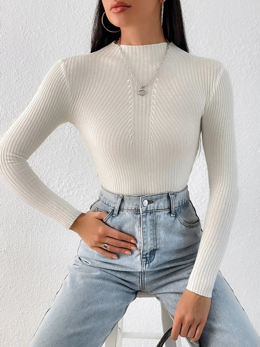 Autumn Winter Women Clasi Striped Solid Slim Y2k Turtleneck Sweater Pull Fashion Knitwears Pullovers Clothing Jumper Blouse