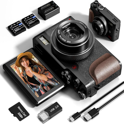 NBD Digital Camera 56MP Cameras for Photography 4K Vlogging Camera for YouTube 180°Flip Screen Digital Point and Shoot Camera