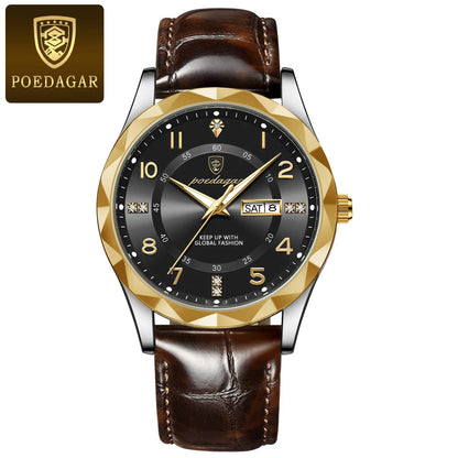 POEDAGAR Luxury High Quality Watches for Men Sport Quartz Leather Man Watch Waterproof Luminous Date Week Men's Watch Male Reloj