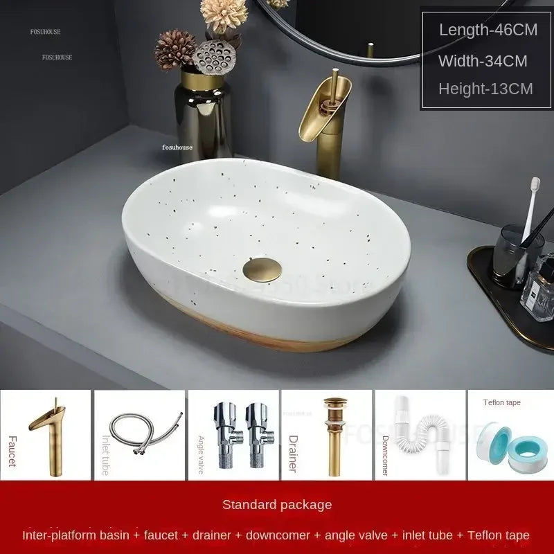 European Ceramic Bathroom Sinks Hotel Homestay Bathroom Washbasin Simple Countertop Home Oval Washbasin Creative Washing Sink X