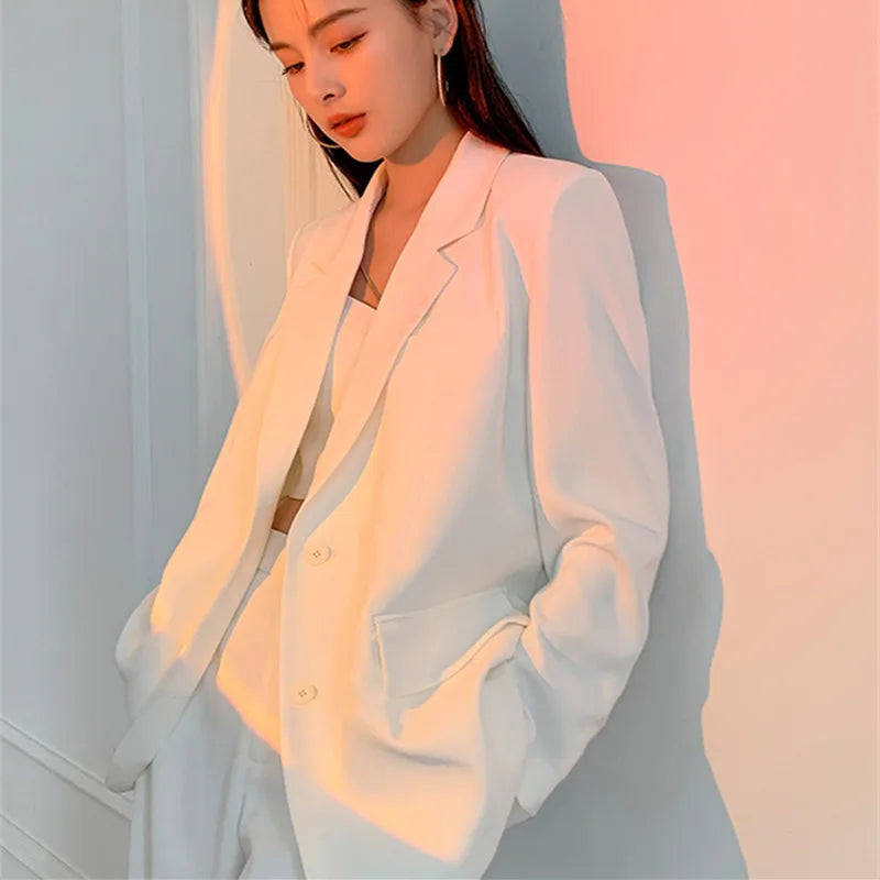 Casual Long Sleeve Suit Jacket Blazer Office Lady Spring Autumn Fashion Elegant Solid Blazer Outerwear Coat For Women 2023 Black