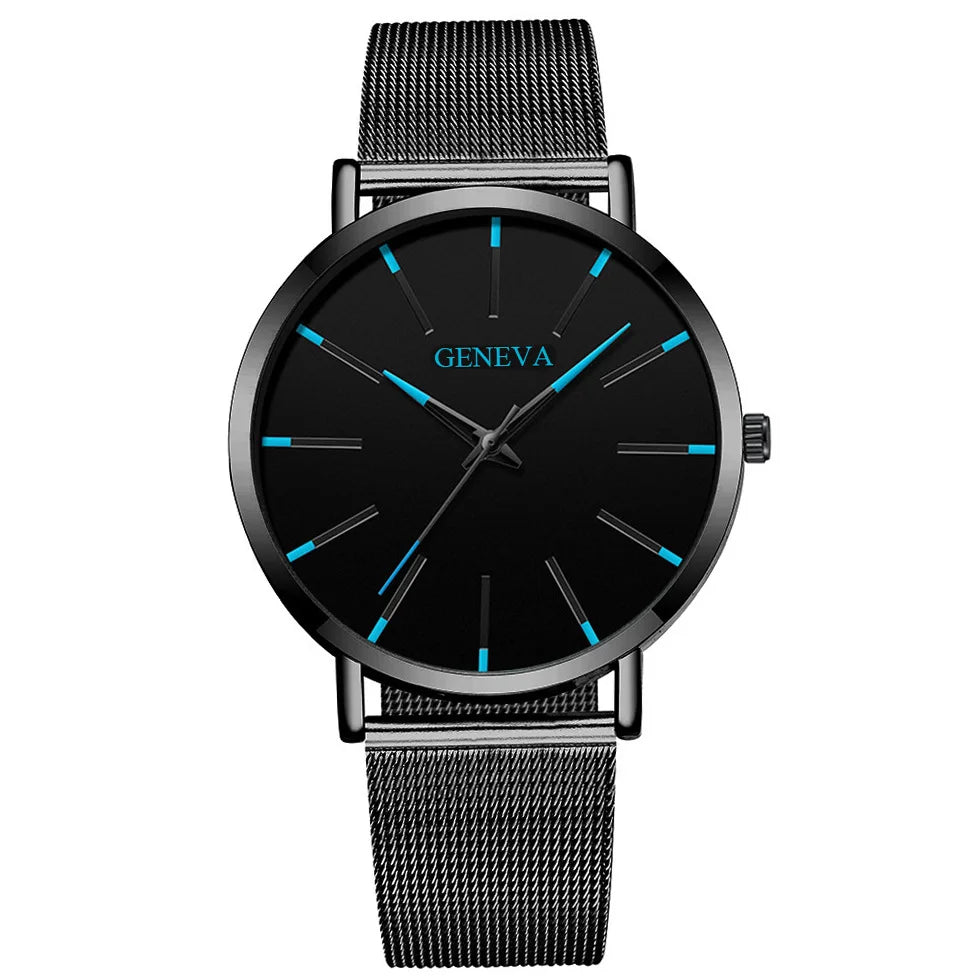 Fashion Mens Business Black Watches Luxury Stainless Steel Ultra Thin Mesh Belt Quartz Men Wrist Watch Casual Classic Male Watch