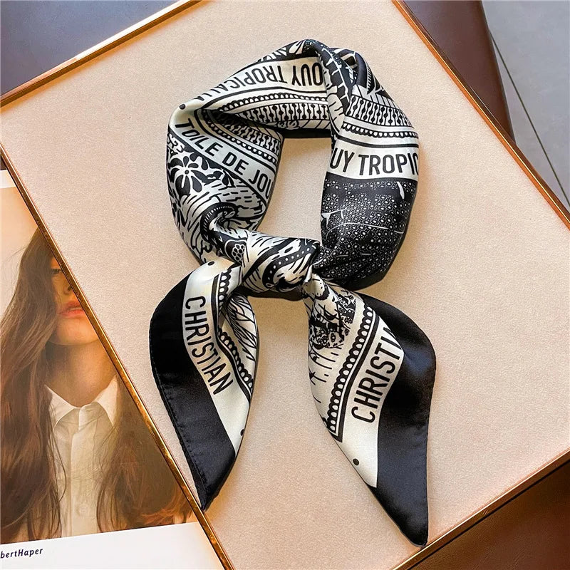 2024 Fashion Luxury Brand 70cm Silk Square Scarf Women Satin Neck Tie Female Hair Bandana Headkerchief Shawl Wrap Hijab Echarpe