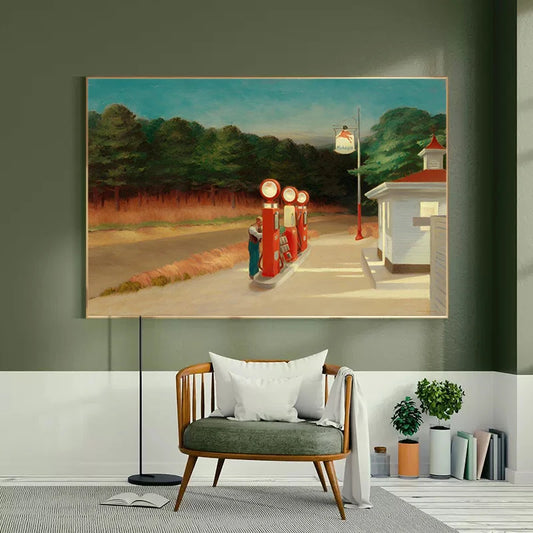 Edward Hopper Gas Station Oil Canvas Paintings Modern Posters and Prints Wall Art Pictures for Bedroom Living Room Decor Cuadros