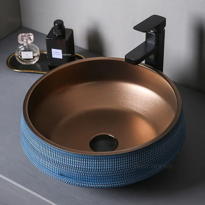 Nordic Minimalist Bathroom Sinks Creative Metal Glaze Above Counter Basin Simple Balcony Wash Basin Ceramic Bathroom Fixture