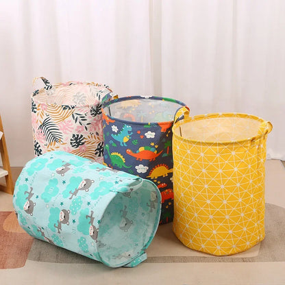 New Print Laundry Basket Portable Foldable Home Laundry Storage Bag Cotton Linen Hamper for Kids Toys Dirty Clothes Basket Large