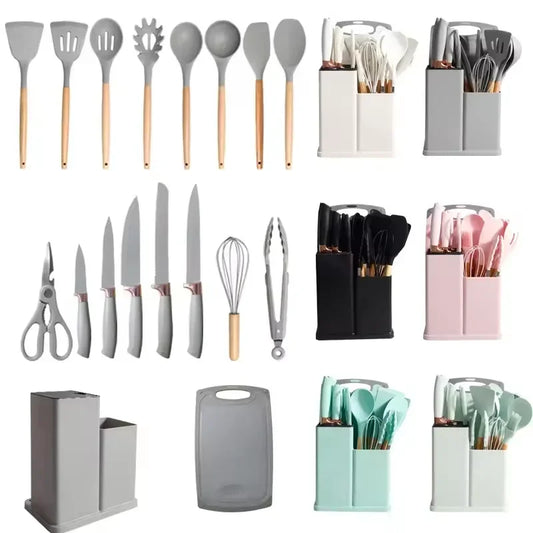 19PCS/Set Silicone Kitchen Utensil Sets Utensils Utensils Gadgets Stand Storage Organizer Holders Kitchen Cooking Accessories