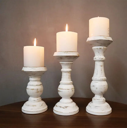 1Piece or 1Set Wood Candlestick Tabletop Retro White Candle Holder Home Decoration Wooden Candles Rack Nostalgic Photography