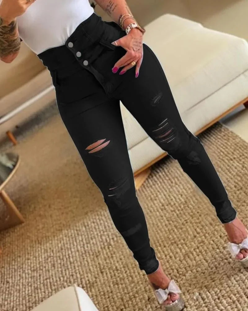 Pencil Pants Jeans Women Pencil Pants Bodycon High Waist Casual Long Pant Sheath Denim Trousers Tie Y2k Trouser Spring 2024