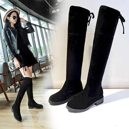 Women Over The Knee Boots Suede Sexy High Heels Lace Up Long Boots Fall/winter Warm Thigh High Boots Party