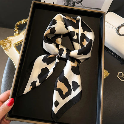 2024 New Leopard Print Square Scarf Women's Imitation Silk Scarf Casual Versatile Decoration Small Neck Scarf 70CMx70CM