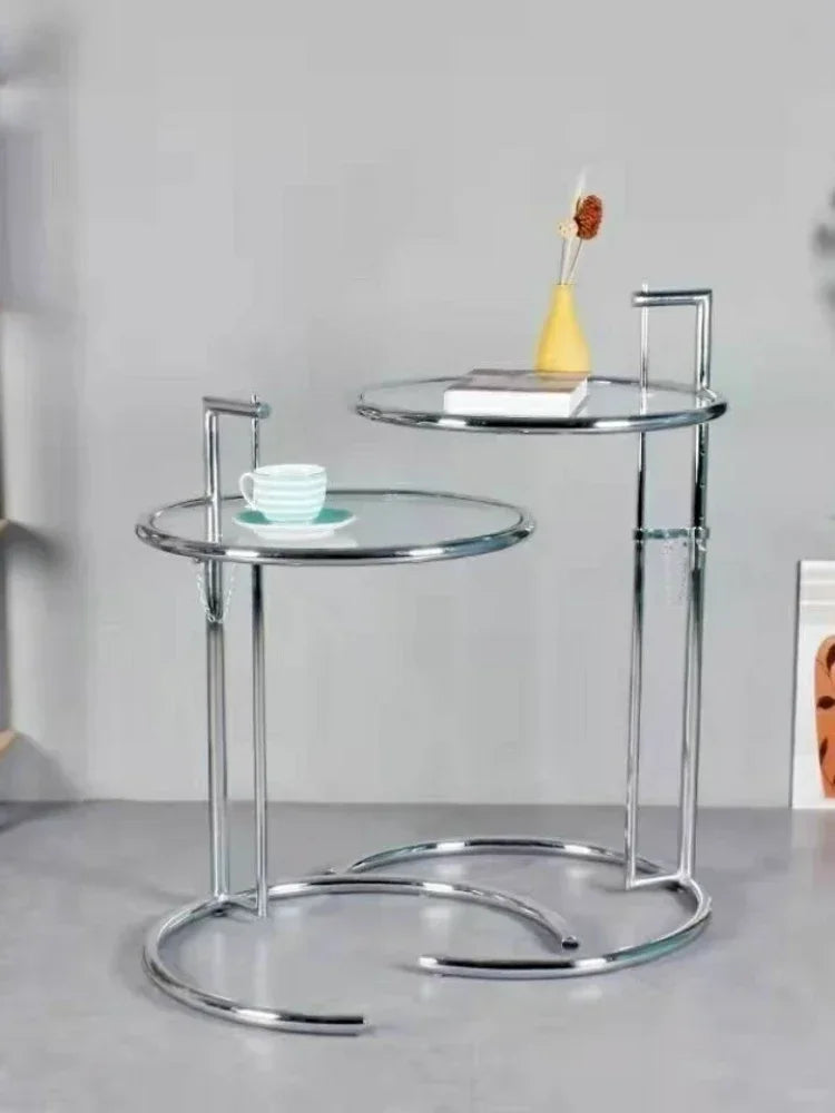 Transparent Tables Glass Creative Lift Coffee Table Simple Sofa Tables Nordic Designer C-Shaped Table Geometric Round Table