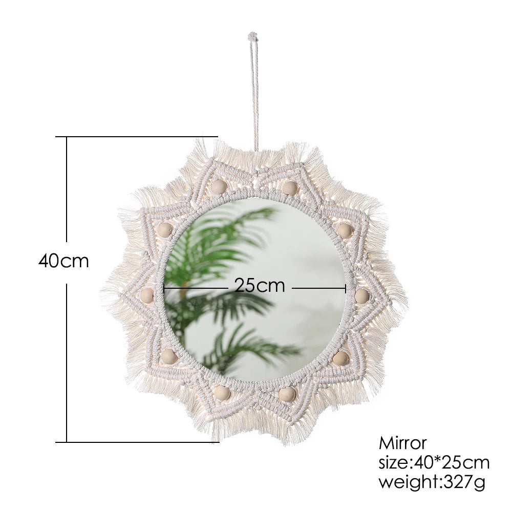 Macrame Decorative Wall Mirror  Boho Home Decor Makeup Aesthetic Mirrors Living Room Bedroom Christmas Wedding Decoration Gift